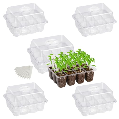5-Pack Seed Starter Trays for Indoor Germination – Humidity Dome to Regulate Temperature & Humidity, Clear Tray for Root Observation, Drain Holes to Prevent Overwatering (5 Packs, Clear) - color: Clear, size: 5 Packs, NO light