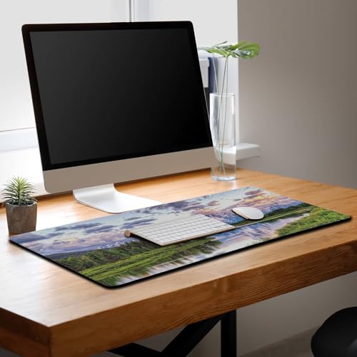 Gaming Mouse Pad Green Computer Pad, Large Mousepads Desktop Mats, Mouse Pad Big Waterproof Non-Slip Rubber Base, 35.4 X 15.7 inch for Work/Game/Office Oxbow Bend Grand Teton National Park - color: Oxbow Bend Grand Teton National Park