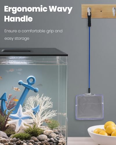 Pawfly Fish Net for Fish Tank, Fish Tank Net, Aquarium Net with Metal Handle and Plastic Mesh, Small Fish Net Minnow Net for Small Ponds, Freshwater and Saltwater, 3.8" x 3.3"
