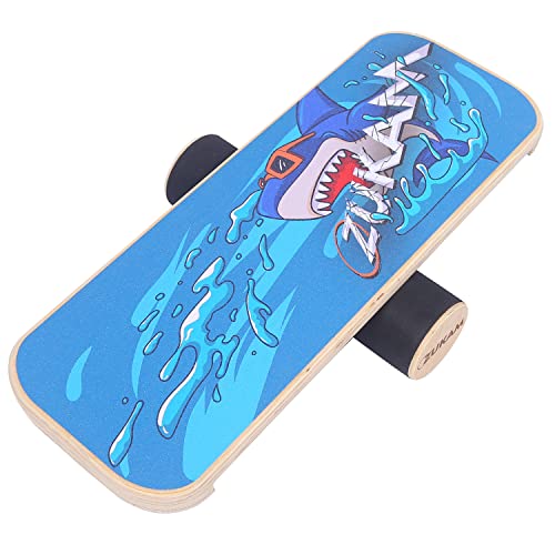 Balance Board Trainer, Wooden Balancing Board with Workout Guide to Exercise and Build Core Stability, Wobble Board for Skateboard, Hockey, Snowboard & Surf Training - color: Shark