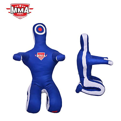 Kids Grappling Standing Dummy - Unfilled – Wrestling, Jiu-Jitsu, MMA Training Dummy with Moveable Arms and Legs – Durable Polyester Fabric - color: Blue-Sit, size: 6 ft-72 Inch