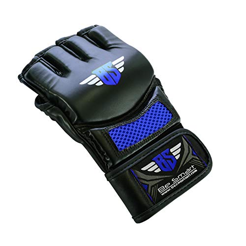 MMA Gloves, UFC Kickboxing Gloves, MMA Sparring Gloves, MMA Training Equipment, Fighting Gloves for Mixed Martial-Arts, MMA Training Gloves Adults Men & Women by BeSmart - color: Blue Mesh, size: Medium