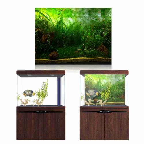 24 Inch Green Water Grass Aquarium Background Self-Adhesive PVC Fish Tank Decor Waterproof Non-Fade Scenery for Freshwater Aquatic Habitat