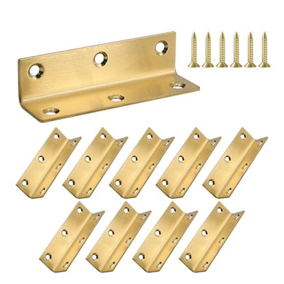 L Bracket, Heavy Duty Corner Brace, 10 Pack 4 Inch Stainless Steel Shelf Bracket Angle Bracket for Shelves, Gold Metal Braces for Wood, 100mm Overall Length - size: 4 Inch, style: Gold 10 Pack