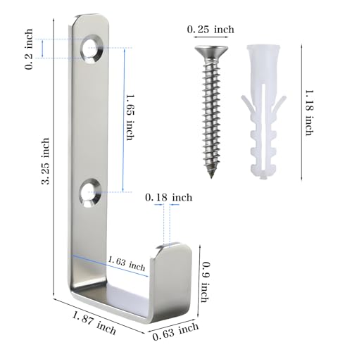 Heavy Duty Hooks, Stainless Steel Hooks for Hanging, Wall Mount Hook, Coat Hook, Wall Hooks Towel Hook Garage Holder Screw Hanger, Utility Hooks, 6 Pack (Silver) - color: Silver