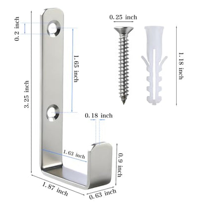 Heavy Duty Hooks, Stainless Steel Hooks for Hanging, Wall Mount Hook, Coat Hook, Wall Hooks Towel Hook Garage Holder Screw Hanger, Utility Hooks, 6 Pack (Silver) - color: Silver