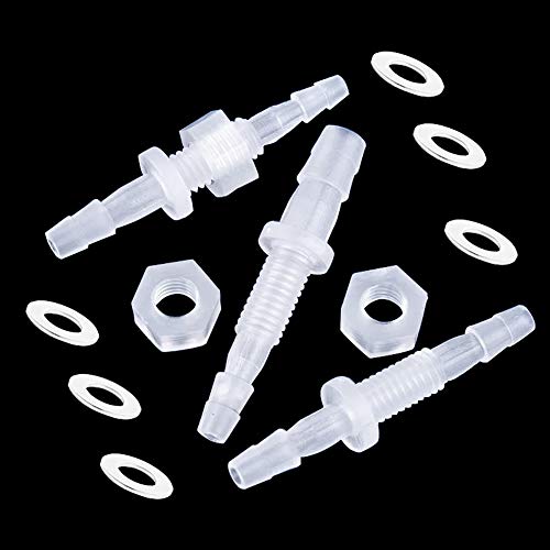 1/8” Thru-Bulk Bulkhead Plastic Hose Barb Fittings Union Adapter Fittings for Aquarium Fuel Gas Liquid Air with Metal washers (Pack of 3)