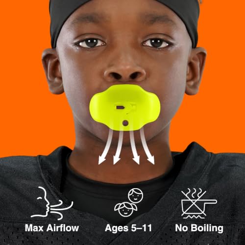 SLEEFS Kids Football Mouthguard with Strap for Teeth and Impact Protection - color: Safety Yellow, size: Kids