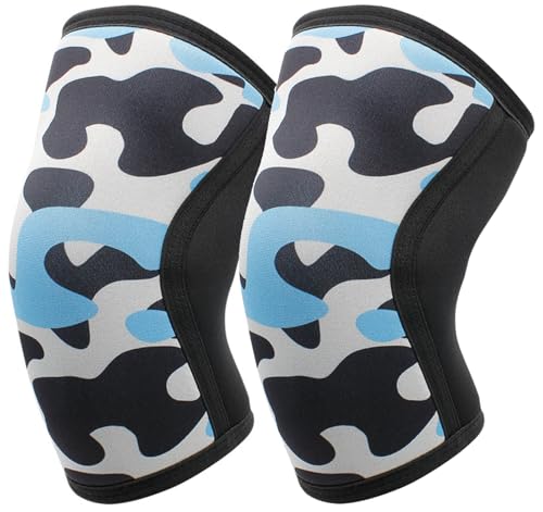 Knee Compression Sleeves for Men Women Weightlifting Knee Sleeves, 7mm Neoprene Knee Brace for Men Women, Thick Compression Brace for Weightlifting Powerlifting Squatting Cross Fit Training (Blue Camo, Large) - color: Blue Camo, size: Large