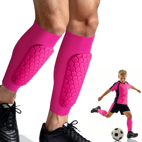 XZQTIVE Soccer Shin Guards Shin Defender for Kids Youth Adult, Ski Shin Guard Calf Compression Sleeve with Honeycomb Shin Pads - color: hot pink, size: Large