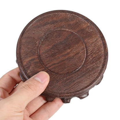 KALLORY Wooden Plant Stand Small round Planter Tray Decorative Vase Display Pedestal Blackwood Base 9.8cm Diameter 2.5cm Height for Indoor Aquarium and Bonsai
