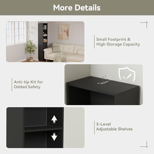 ARTETHYS Tall Narrow Free Standing Bathroom Storage Cabinet with 3-Level Adjustable Shelves Home - Space Saver for Living Room Kitchen - Classic Black - color: Black