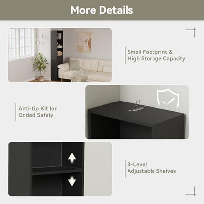 ARTETHYS Tall Narrow Free Standing Bathroom Storage Cabinet with 3-Level Adjustable Shelves Home - Space Saver for Living Room Kitchen - Classic Black - color: Black