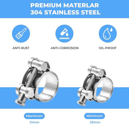 6 Pack 29-31mm (1.14-1.22") T-Bolt Hose Clamp,Stainless Steel_304 Intercooler Pipe Tube Clamps,Turbo Pipe Clamps,Heavy Duty Radiator Hose Clamp, T-bolt Intake Clamp - size: 1.14 - 1.22 inches, style: 6pcs t bolt hose clamp with 1pcs Socket Wrench
