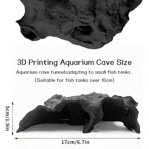 Aquarium Cave Tunnel 3D Printed - Fish Tank Decoration Natural Fish Hideout for Pleco, Shrimp & Corydoras | Sinking Base & Viewing Ports | Substrate-Friendly Decor (6.7" Under Gravel Design)