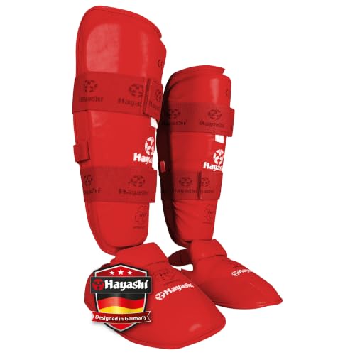 Hayashi Karate Shin Guards and Instep Guards (WKF Approved) - color: red, size: X-Large