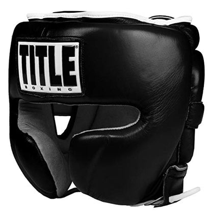 TITLE Boxing Leather Sparring Headgear - MMA & Muay Thai Protection - color: Black, size: Large