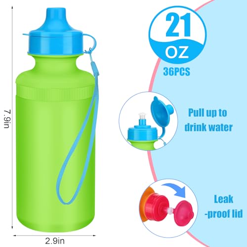 Zubebe 36 Pcs Sports Water Bottles Squeeze Bulk 21 oz | Reusable Plastic Water Bottles with Carry Strap, Back to School Supplies Summer Team Gifts for Students Travel Hiking Cycling - color: Rainbow Color