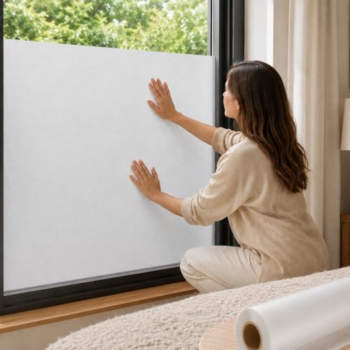 Window Darkening Film Static Cling Window Film Non Adhesive Frosted Glass Film Sun Blocking Room Privacy Window Tint for Home Office Bathroom - color: White