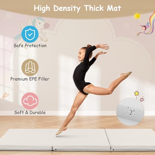 Giantex 6'x 2' Gymnastics Mat, 2" Thick Folding Tumbling Mat with Hook and Loop Fastener, Foldable Gym Mat with Carrying Handles, Cheer Mats for Kids Adults Home Exercise Aerobics Fitness - color: Grey