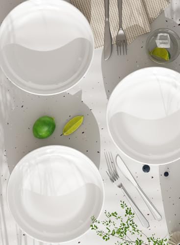 Quatish Pasta Bowls 30oz Set of 6, Salad Bowls Soup Bowl for Kitchen, Microwave & Dishwasher Safe, Large Porcelain Wide and Shallow Serving Bowl, White Dinner Plates, Dinnerware Set, Gift