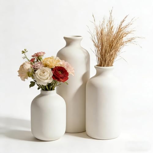 Ceramic Vase Setamic Vase Set, Modern Minimalist Decorative Vases Neutral Colors, Small Vases for Home Shelf Decor, Table Centerpiece for Living Room, Mantel & Shelf (White) - color: White