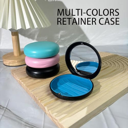 2 Pack Aligner Case with Mirror, Retainer Case for Invisalign - color: 1PC Black Cyan+1PC Black Purple