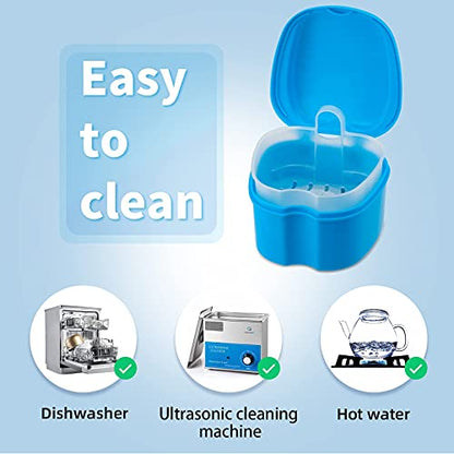 Dental Orthodontic Retainer Case Cleaning with Strainer Basket, Denture Bath Box Soaking Cup Mouthguard Storage Holder - Blue - color: Blue