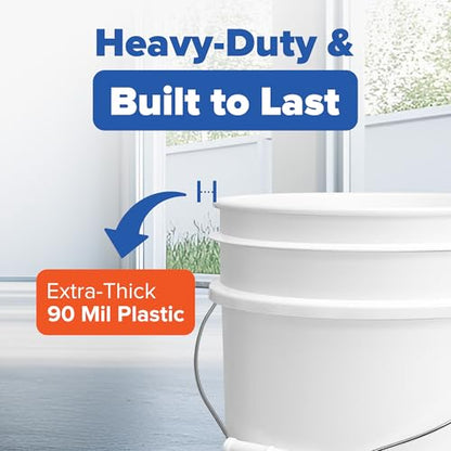 5 Gallon Bucket - Food Grade Bucket, Metal Handle Grip, BPA-Free, Heavy-Duty 90 Mil HDPE Plastic Pail, Stackable Utility Container, Made in USA, Lid Not Included, White, 120 Packs - color: White, size: 120 Packs