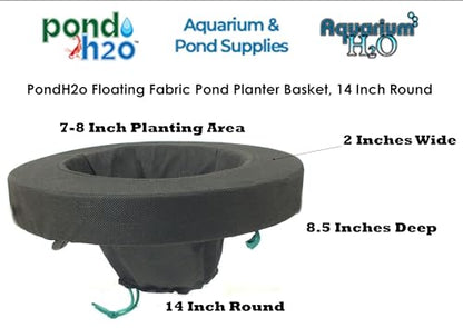 PondH2o Floating Aquatic Water Garden Pond Plant or Flower Fabric Planter Baskets, 10" Square & 14" Round, Aquaponics, Hydroponics | Value 2 Pack