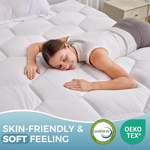 4 Inch Dual Layer Mattress Topper Full Size, 2 Inch Cooling Gel Memory Foam and 2 Inch Soft Pillow Top Pad Cover, Mattress Pad for Back Pain Relief