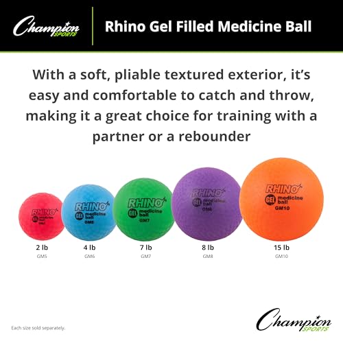 Champion Sports Rhino Gel Filled Medicine Ball – Durable, Soft Grip Weighted Ball for Strength, Cardio, & Rebounder Training – Multiple Weights for Home Gym & Fitness - style: 8 LB Medicine Ball (Purple)