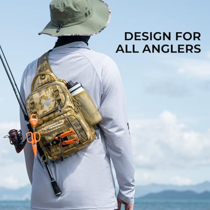 KastKing BaitSpace Fishing Sling Bag, Fishing Backpack with Rod & Beverage Holder, Tackle Bag for Fishing Gear - color: C: Khaki Camo, size: Standard