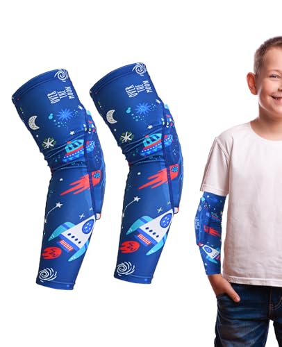 AceList Space Elbow Pads for Kids, Youth Volleyball Arm Sleeves for Boys Girls, Protective Compression Gear for Basketball Football Wrestling, Anti-Slip Stay-Up Protective Gear, 1 Pair (Size XL) - color: Space Elbow Pads, size: YXL(suits for: 11-15 years