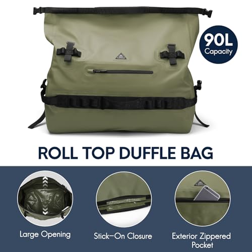 Haimont IPX7 Waterproof Roll-Top Dry Duffel Backpack Bag - color: Army Green, size: 90L