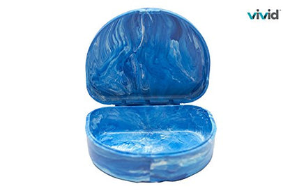 Orthodontic Retainer Case With Hinged Lid Snaps, Portable Denture Cases, Mouthguard Case for Retainer and Dentures (Blue Marble)