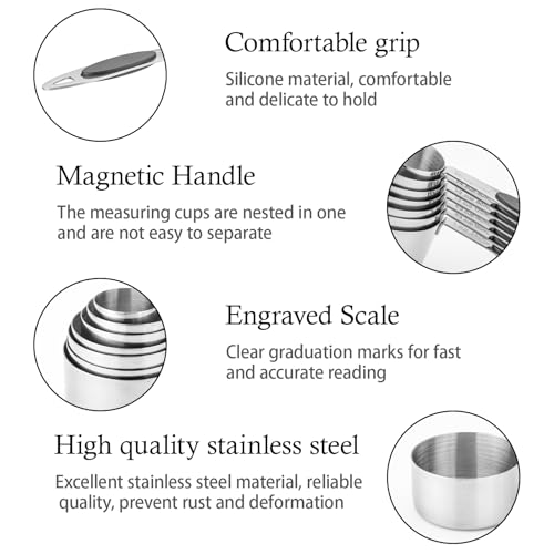 Magnetic Measuring Cups and Spoons Set, 15 Piece Stainless Steel Measuring Cups and Spoons for Measure Dry and Liquid Ingredients (Black) - color: Black