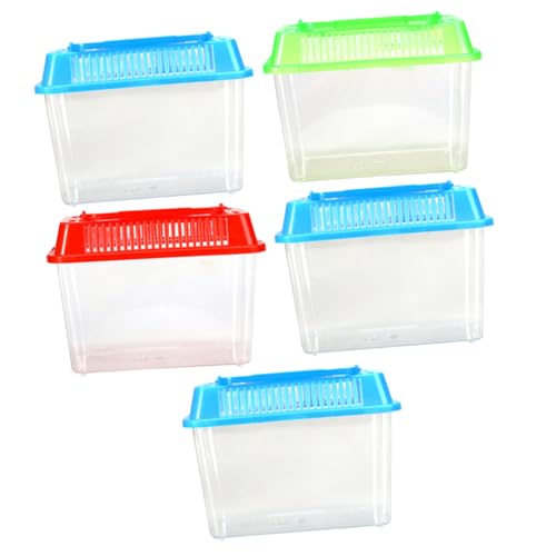 5pcs Portable Handheld Fish Tank Mixed Color Transparent Turtle Feeding Box for Small Pets Lightweight Plastic Breeding Aquarium Ventilation Design Easy to Clean and Operate