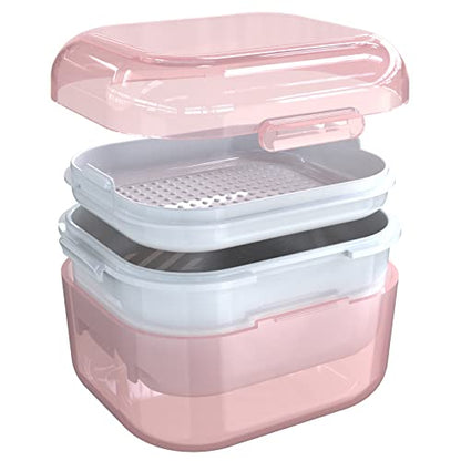 ARGOMAX Denture Cup with Strainer and Tray, Pink - color: Pink Shell+white Inner Tray