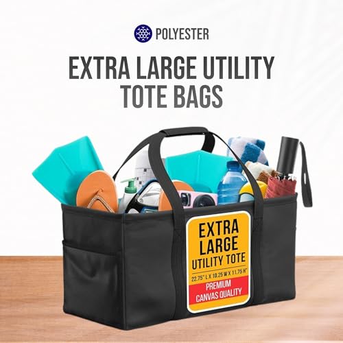 Extra Large Utility Tote Bag - Oversized Collapsible Large Beach Bag, Great for Pool with Sturdy Frame, Extra Side Pockets and Tons of Storage