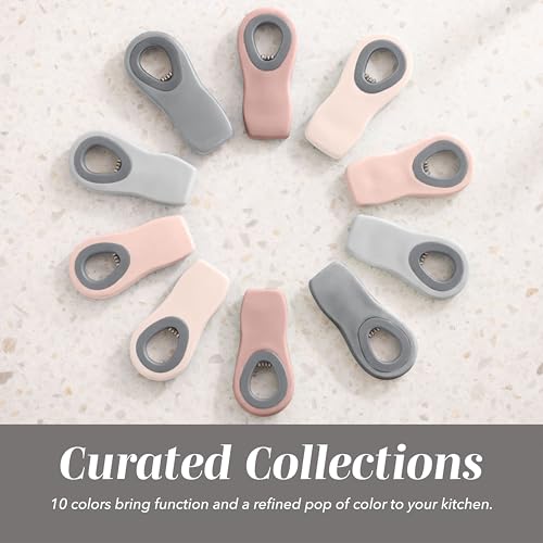COOK WITH COLOR Bag Clips with Magnet- Food, Chip, Bag Clips for Food Storage with Airtight Seal Grip for Bread, Snack and Food Bags (Pink and Grey, Pack of 10)
