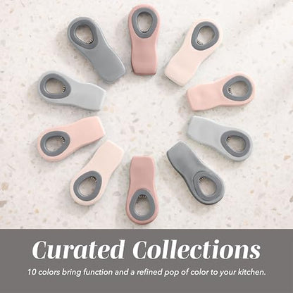 COOK WITH COLOR Bag Clips with Magnet- Food, Chip, Bag Clips for Food Storage with Airtight Seal Grip for Bread, Snack and Food Bags (Pink and Grey, Pack of 10)