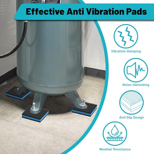 8 Pack Anti Vibration Pads, Heavy Duty Rubber Pads, 4" × 4" × 7/8" Sound Isolation Ribbed Rubber Mats, Vibration Isolation Pads for Outdoor AC Units, Air Compressors, Condenser Unit, HAVC
