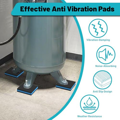 8 Pack Anti Vibration Pads, Heavy Duty Rubber Pads, 4" × 4" × 7/8" Sound Isolation Ribbed Rubber Mats, Vibration Isolation Pads for Outdoor AC Units, Air Compressors, Condenser Unit, HAVC