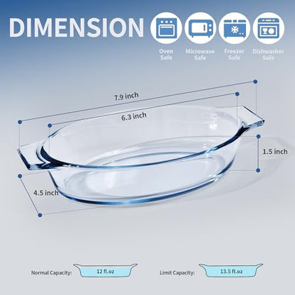 Mini Casserole Dish Oval 2 Pack, 13oz Glass Baking Dish, Banana Split Bowls, Single Serving, Individual Bakeware Baking Pans for Oven Microwave Air Fryer, Clear Prep Bowls - size: Mini-Oval