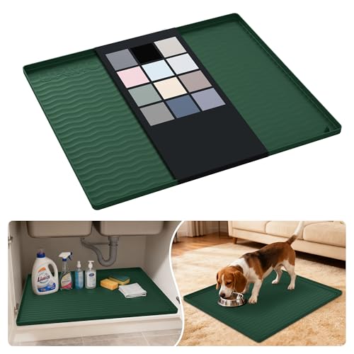 Waterproof Silicone Under Sink Mat 25'' x 22'' Shelf Liner for Kitchen and Bathroom, Cabinet and Counter Protector, Storage and Organizers, Litter Mat, Pet Cat Puppy Essentials(Green) - color: Green, size: 22"W x 25"L