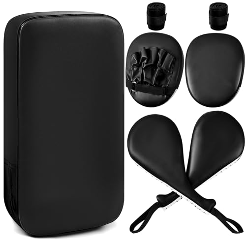 Poen 7 in 1 Taekwondo Kick Pad Boxing Training Equipment Punching Mitts Martial Arts Wrist Band Adjustable Soft Pads Set for Karate Muay Thai MMA Training - color: Black