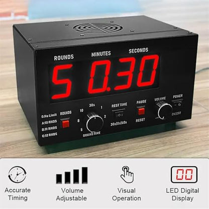 Classic Boxing Interval Timer.Professional Gym Timer w/LED Display,Boxing Timer w/Adjustable Sound & Stopwatch,Selectable Training Time,Cycle Repetitions (Red) - color: Red