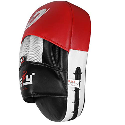 DEFY MMA Muay Thai Boxing Focus Mitts – Premium Leather Hook & Jab Punching Pads - Curved Focus Mitts for Strike & Kick Training Shield