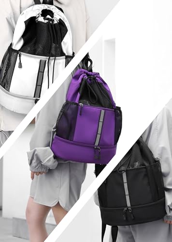 U・helper Drawstring Gym Backpack, Sports Cinch Sack, Swimming & Travel - color: Black